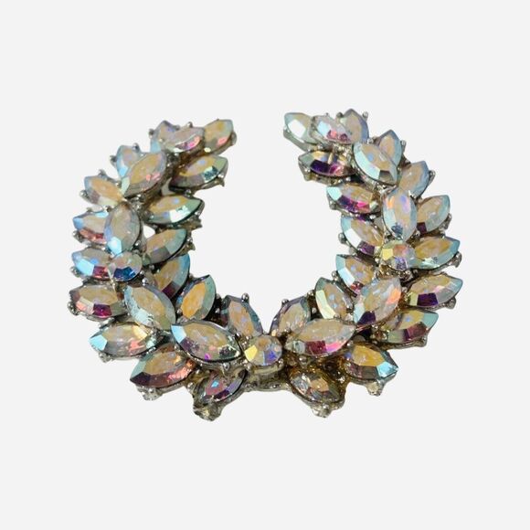VTG Aurora Borealis Laurel Wreath Brooch 2.5" Silver Tone Sparkle - Picture 5 of 14